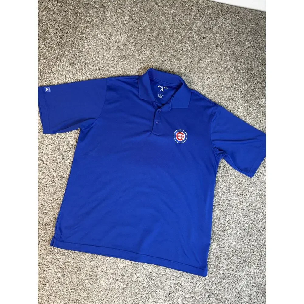 Chicago Cubs Shirt Mens M Blue MLB Baseball Antigua Embroidered Logo Polo
